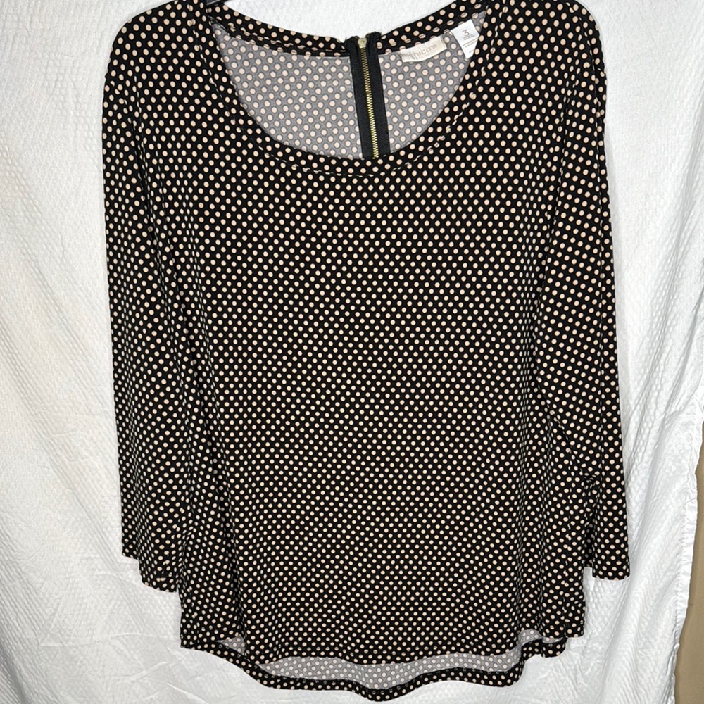 Black & Cream Polka Dot Chicos Size 3   XL Women's Top